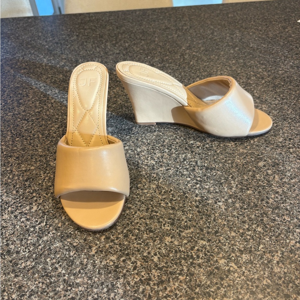 JustFab Tan Wedge Mules